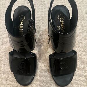CHANEL Black Patent Shoes, Size 36.5